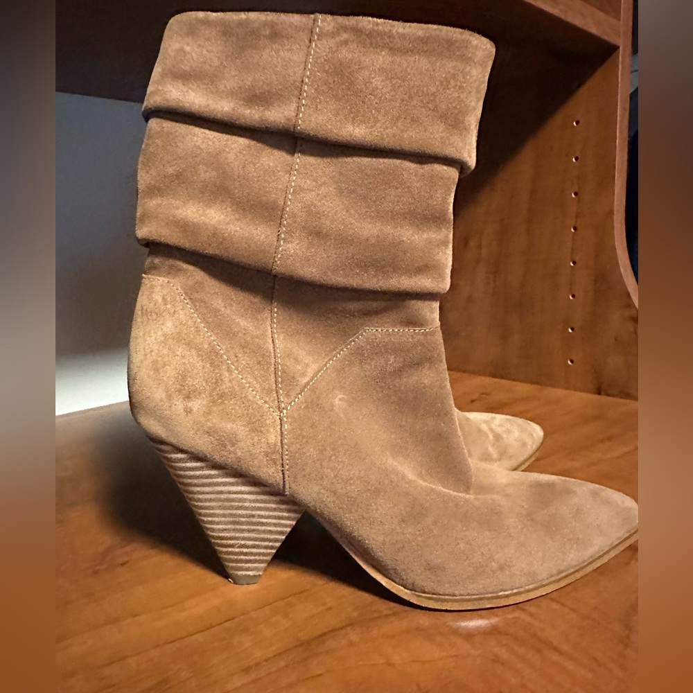 Franco Sparto Neve Suede Cone Heel Slouch Booties, Size 6.5